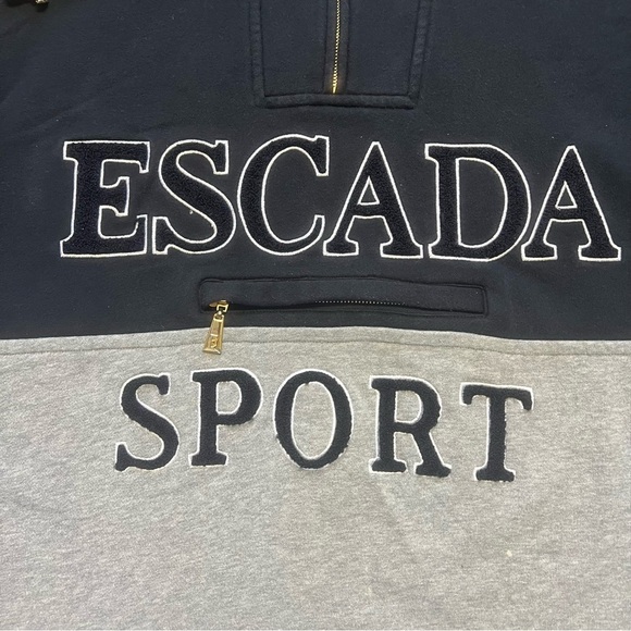 Escada Sport Vintage Bicolor Big Logo 1/4 Zip Hoodie Sweatshirt Activewear L - Picture 9 of 17